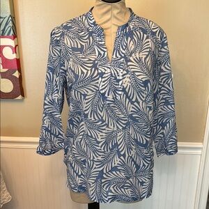 Talbots Blue and White Leaf Print Blouse